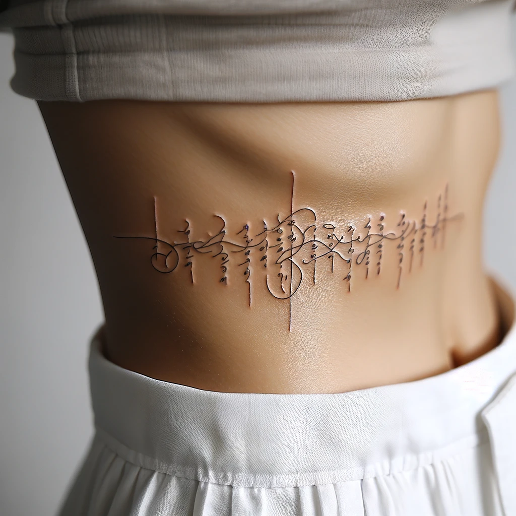 Close-up of a fine line tattoo on the wrist showing aging after 5 years.