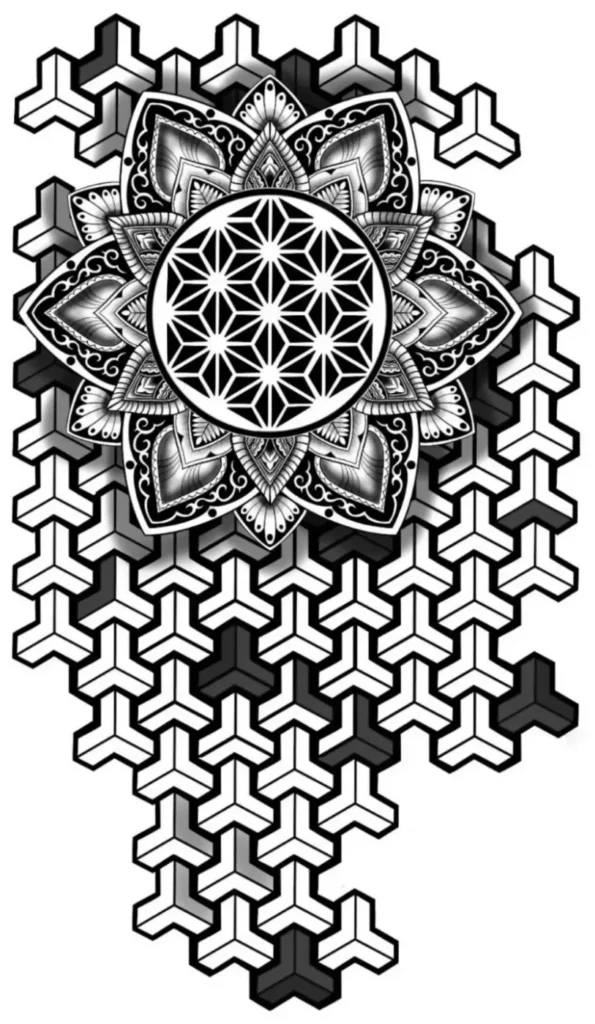 Hình xăm Geometric tattoo ở cẳng tay trong cho thấy sự căn chỉnh theo đường cong của cánh tay.