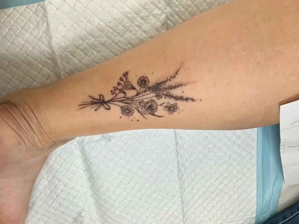 Hình xăm fine line bong tróc tự nhiên với vảy da khô