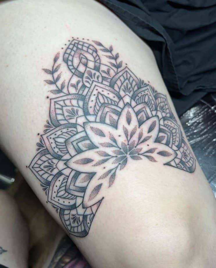 Healed fine line ornamental tattoo on the wrist showing crisp lines and no ink spread.