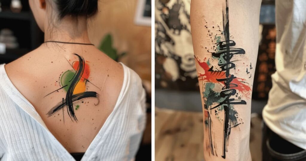 Abstract tattoo using skin as negative space to define shapes