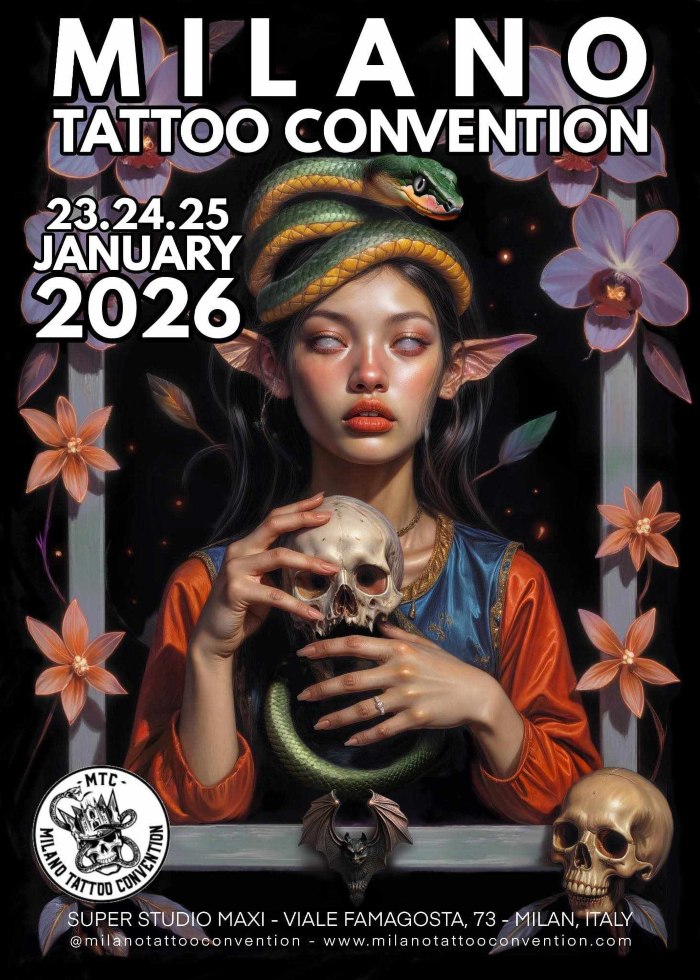 A tattoo artist preparing their entry for a convention contest