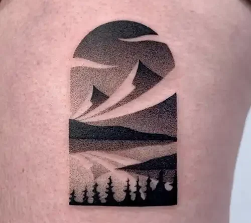Cận cảnh hình xăm dotwork với các chấm riêng lẻ tạo bóng.