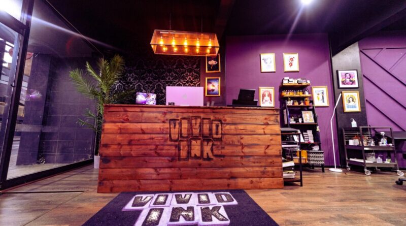 Reception desk of a tattoo studio in Hanoi
