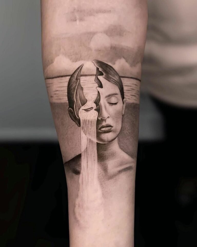 Fresh biomechanical tattoo covered with transparent aftercare film.