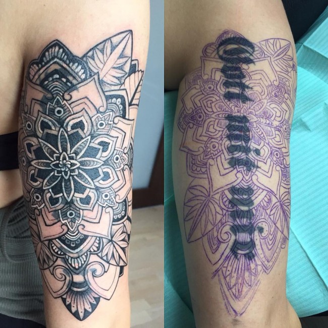 Cận cảnh thiết kế xăm đè phong cách blackwork