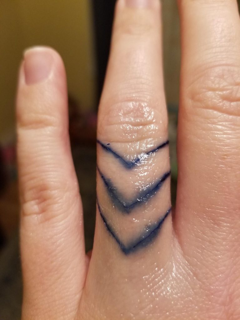 Side-by-side comparison of lining, shading, and color packing techniques on practice skin.