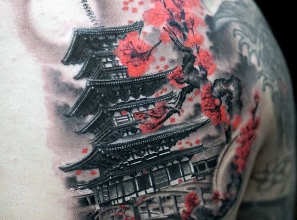 A tattoo artist carefully placing a stencil on a client's arm before starting a Japanese traditional piece.