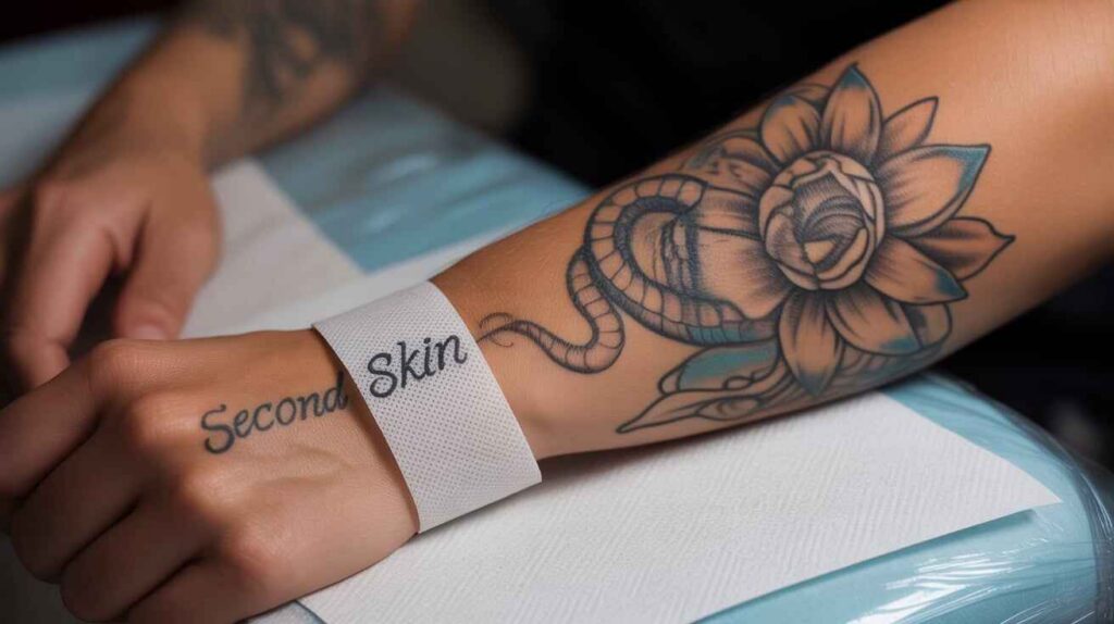 A person wearing a loose cotton t-shirt to avoid friction on a healing chest tattoo.