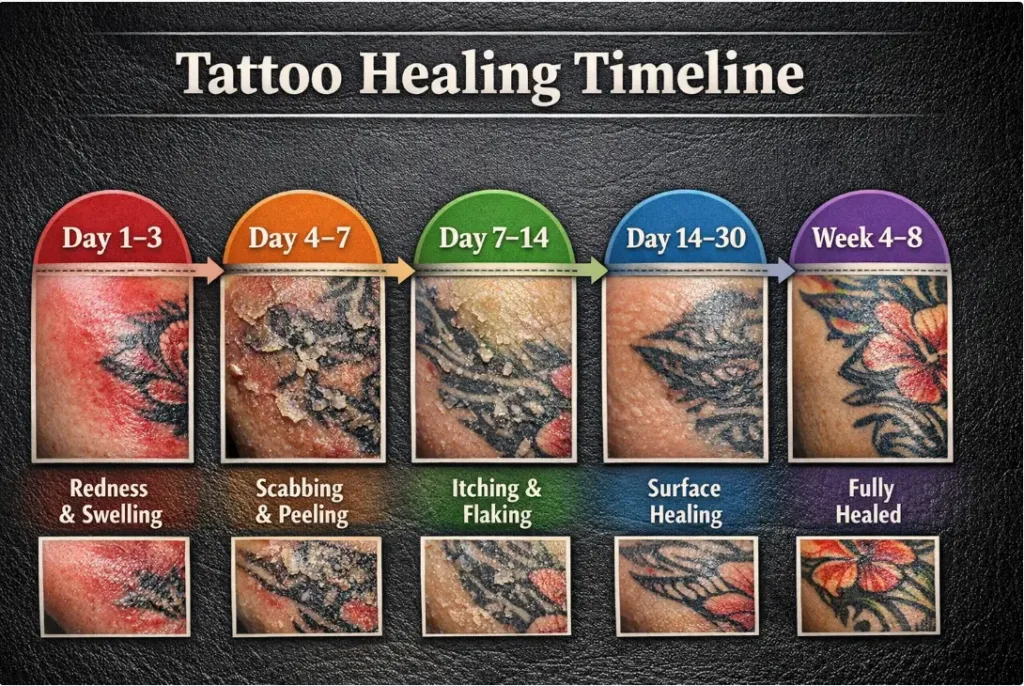 Hands gently washing a fresh tattoo with mild soap.