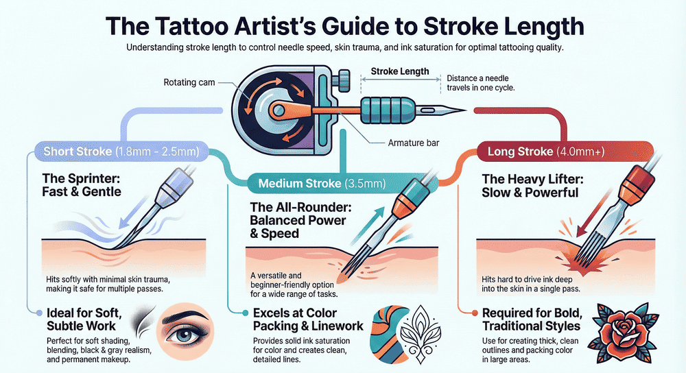 Tattoo artist cleaning a coil machine with a brush and lubricant.