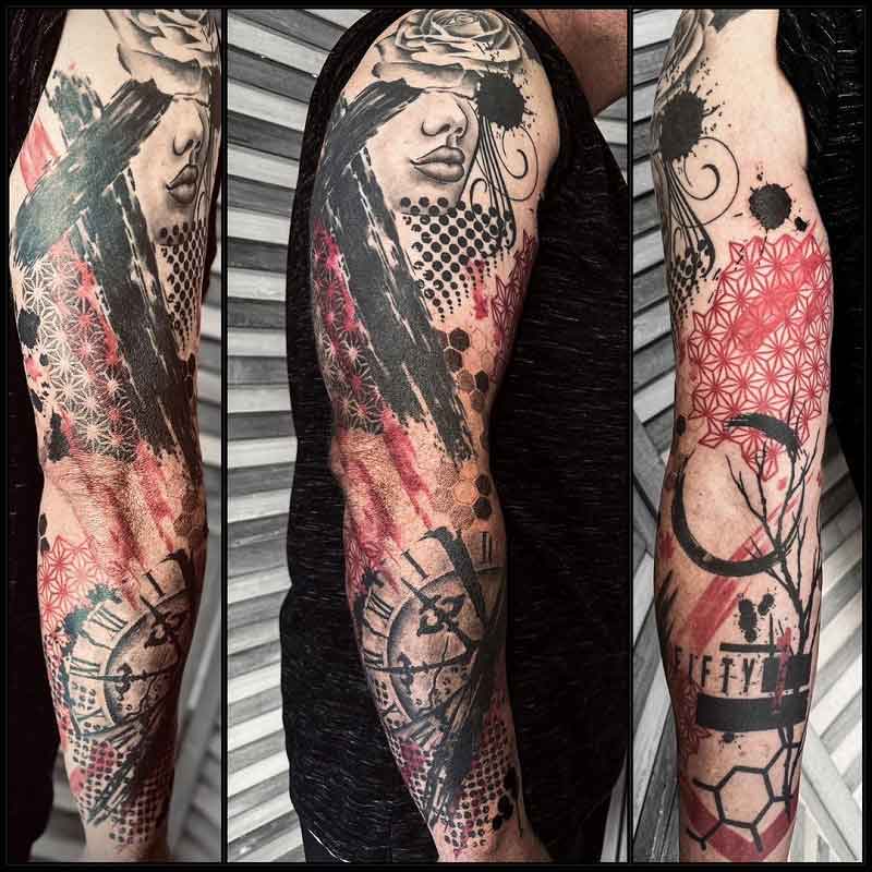 Side-by-side comparison of a Trash Polka and a Sketchwork tattoo.