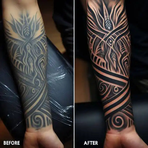 Fresh cover-up tattoo with aftercare film applied