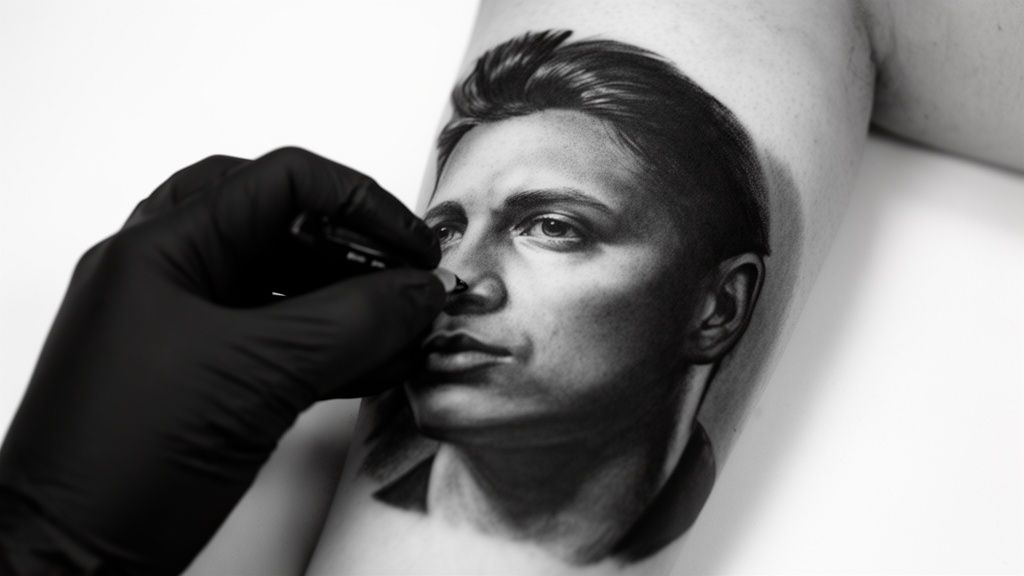 A high-contrast black and white photo used as reference for a realism tattoo.