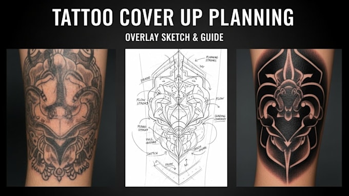 Nghệ sĩ xăm phác thảo thiết kế cover-up lớn hơn trên đường viền hình xăm cũ.