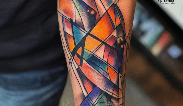 Tattoo artist marking the natural body contour to align geometric tattoo design.