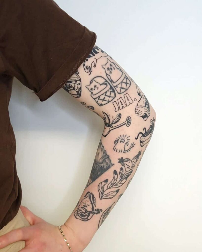 Overcrowded patchwork tattoos with inadequate spacing, a common mistake.