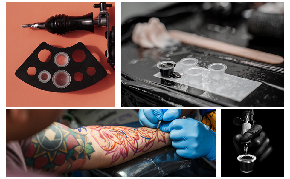 A fresh black and grey tattoo covered with a transparent aftercare film.