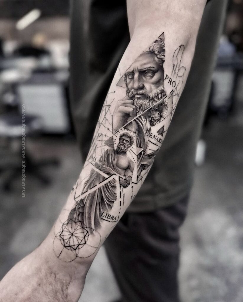 Soft shading on medium skin for a balanced black and grey piece