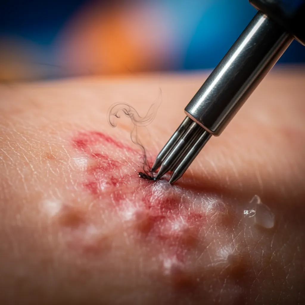 Sterile tattoo setup with ink caps and needles