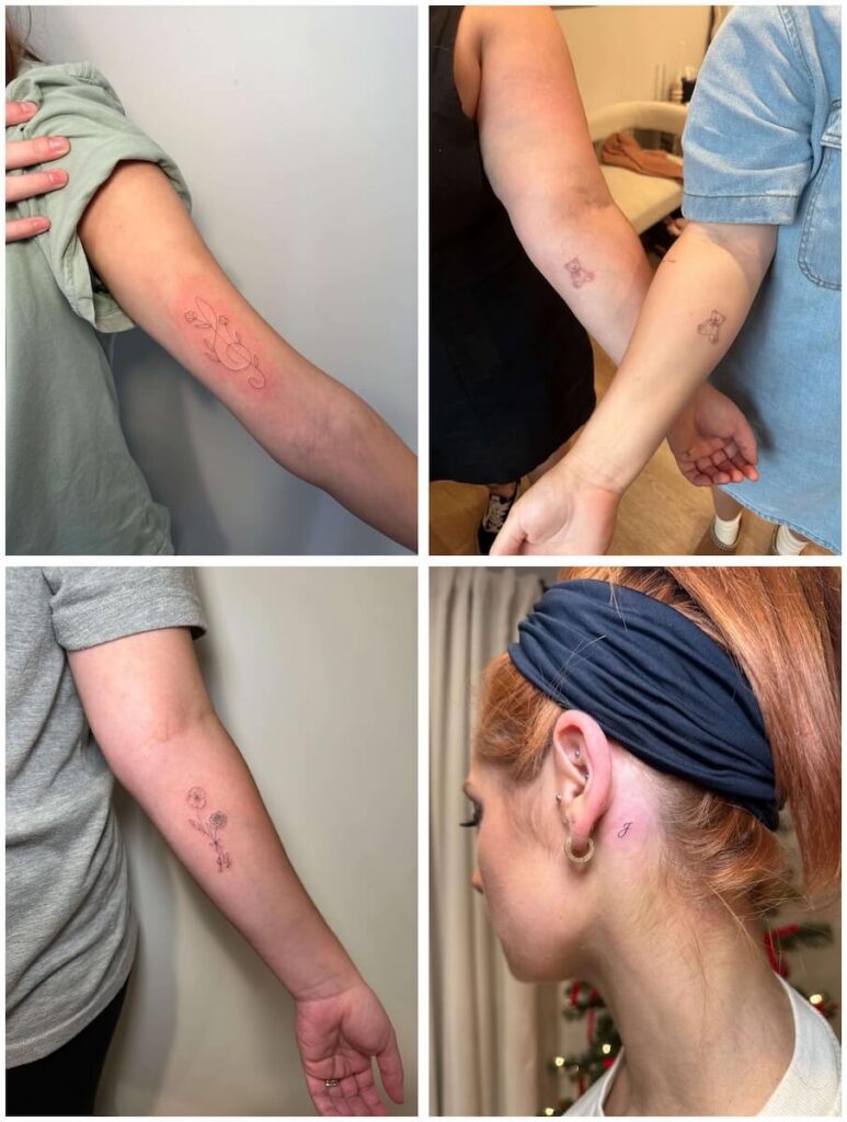 Artist measuring spacing between fine lines with a ruler on skin