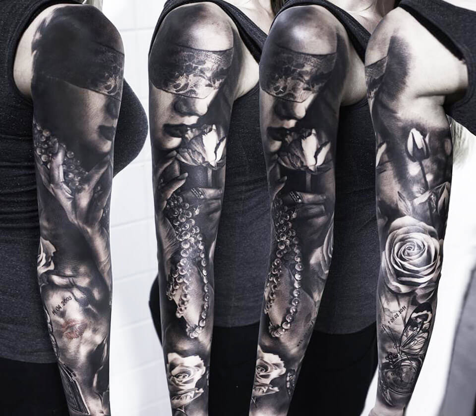 Graphic tattoo minh họa với figure study, hình học và body-flow