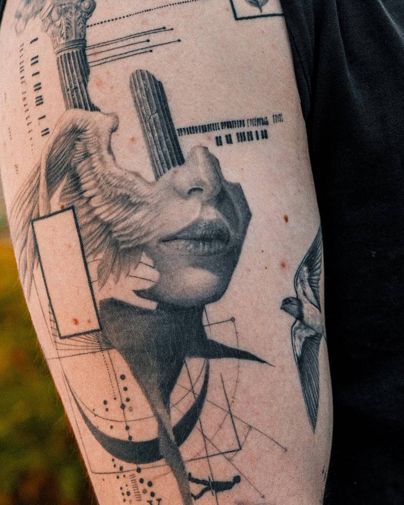 Chi tiết Graphic tattoo đã lành thể hiện tương phản và negative space