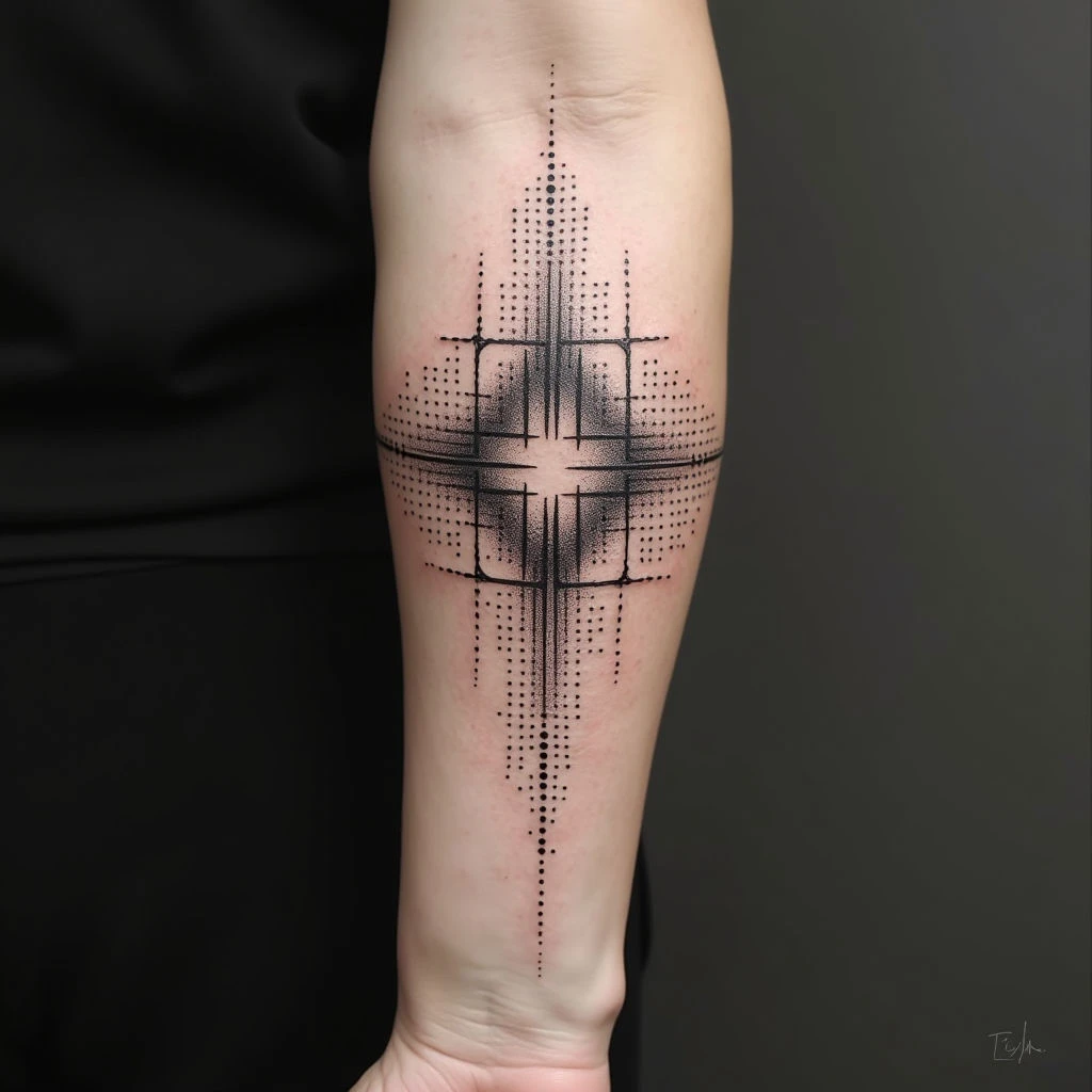 Dotwork tattoo with smooth gradient from light to dark on a forearm.