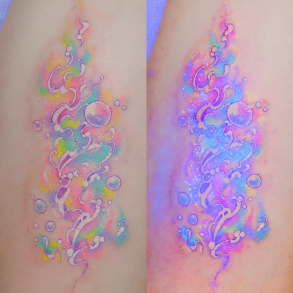 Macro view of pigment saturation and value contrast after healing.